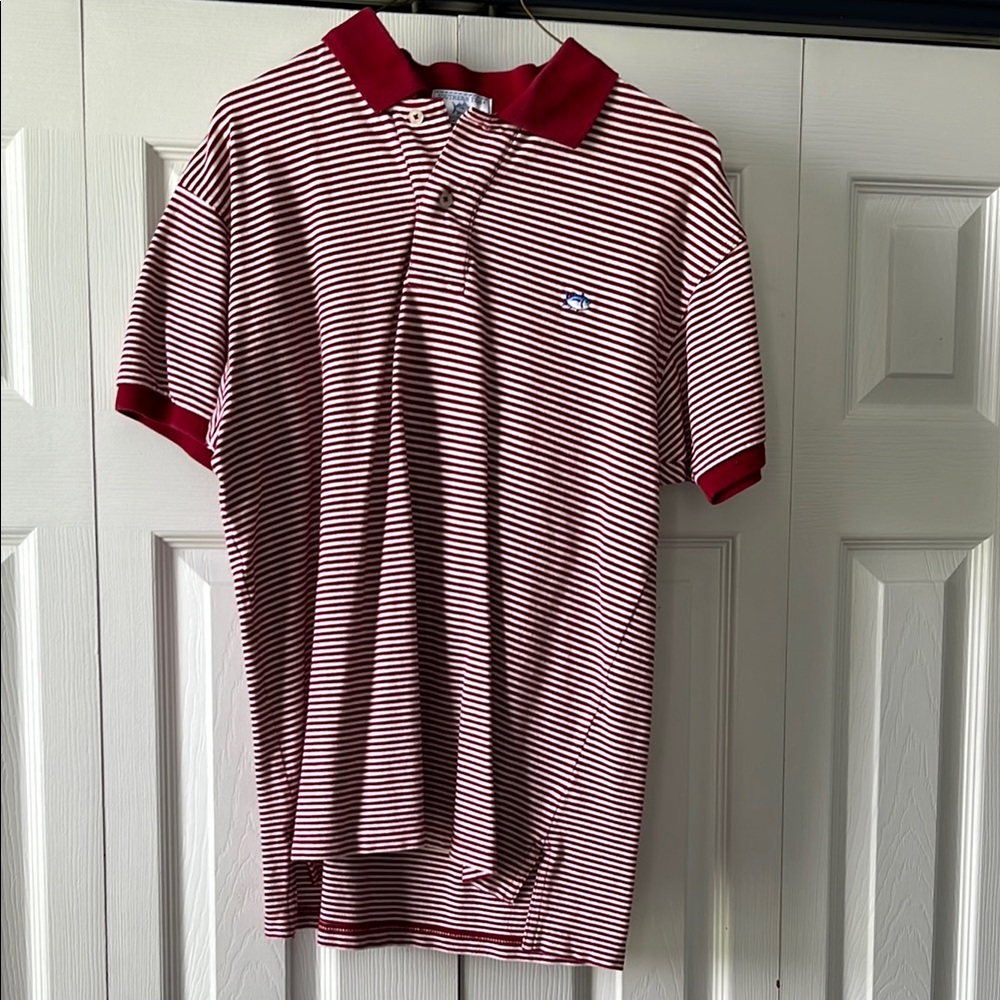 Southern Tide Red and White Striped Polo Shirt